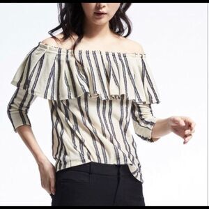 Banana Republic Off the Shoulder Striped Ruffle Flouncy Blouse Top